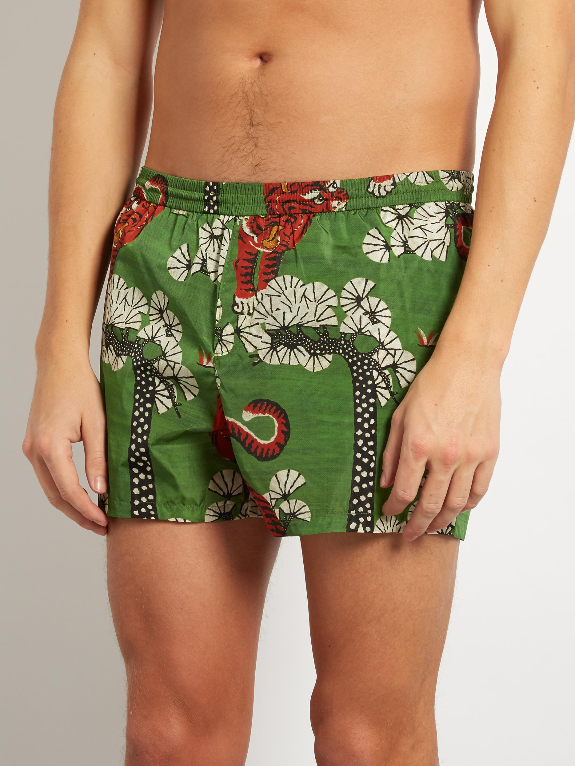Lyst Gucci Tigerprint Nylon Swim Shorts in Green for Men